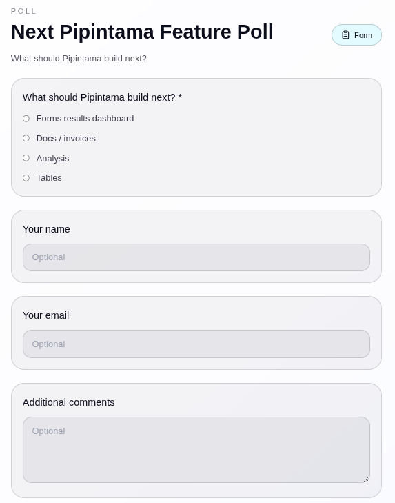 Pipintama form screenshot